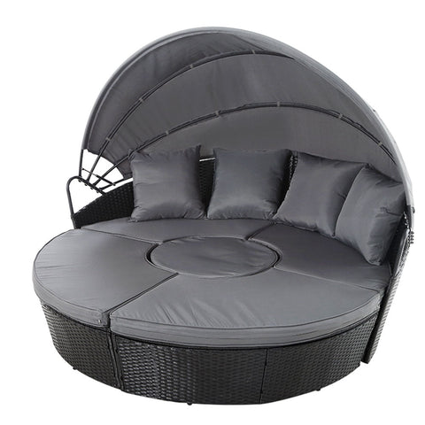 Gardeon Sun Lounge Setting Wicker Lounger Day Bed Patio Outdoor Furniture Black Chez Guru