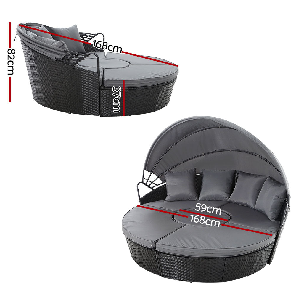 Gardeon Sun Lounge Setting Wicker Lounger Day Bed Patio Outdoor Furniture Black Chez Guru
