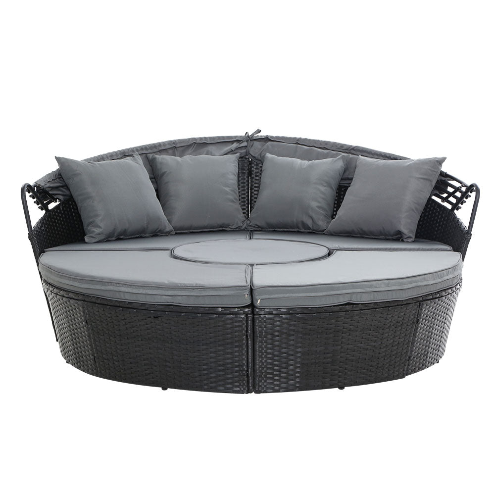 Gardeon Sun Lounge Setting Wicker Lounger Day Bed Patio Outdoor Furniture Black Chez Guru