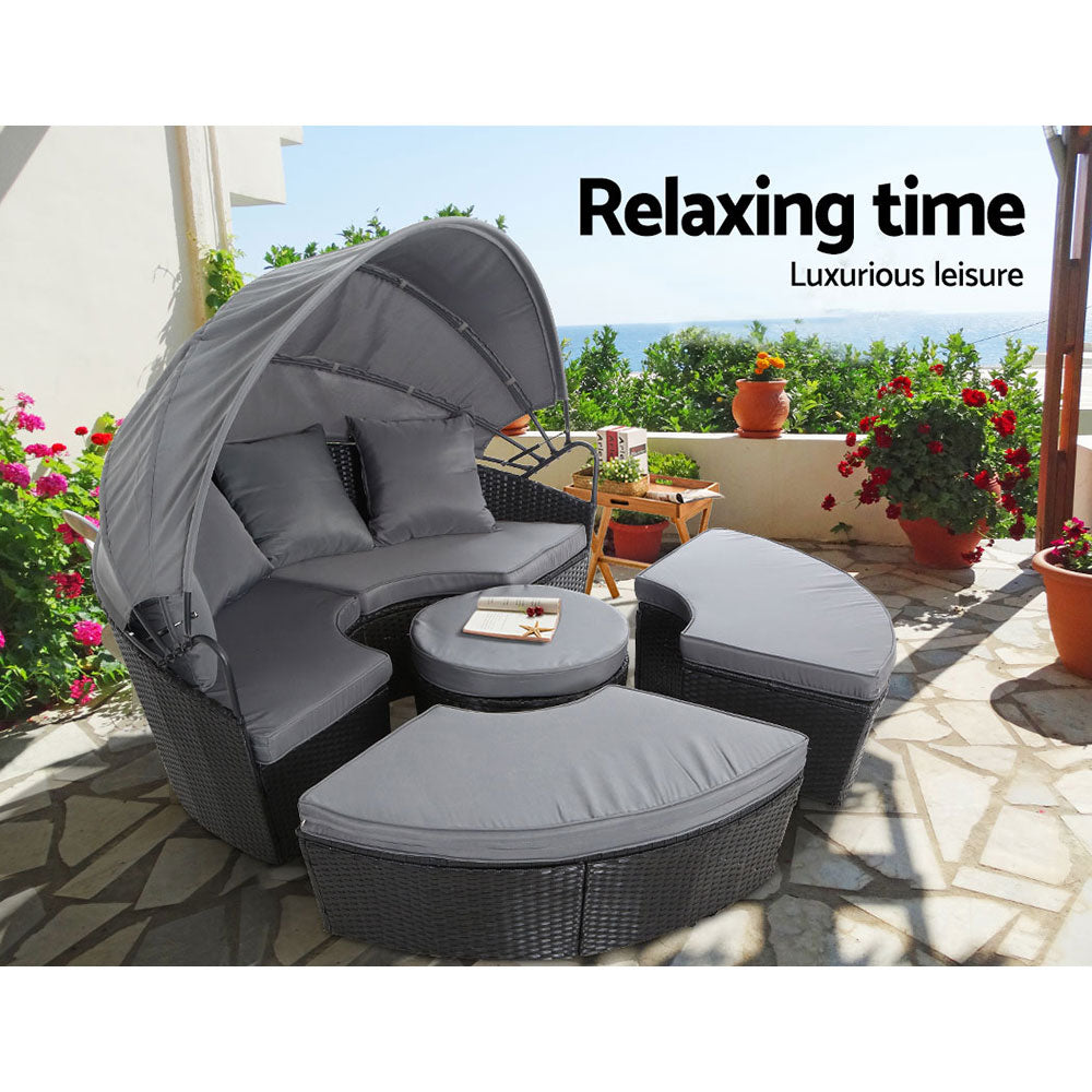 Gardeon Sun Lounge Setting Wicker Lounger Day Bed Patio Outdoor Furniture Black Chez Guru