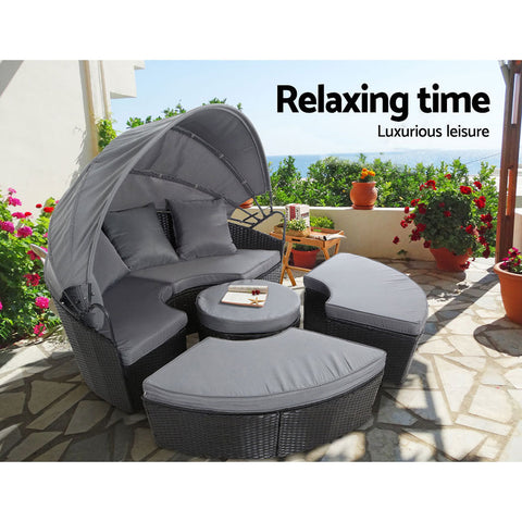 Gardeon Sun Lounge Setting Wicker Lounger Day Bed Patio Outdoor Furniture Black Chez Guru
