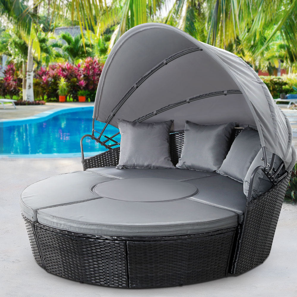 Gardeon Sun Lounge Setting Wicker Lounger Day Bed Patio Outdoor Furniture Black Chez Guru