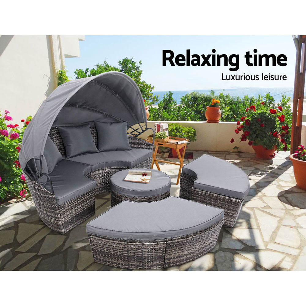 Gardeon Sun Lounge Setting Wicker Lounger Day Bed Patio Outdoor Furniture Grey Chez Guru