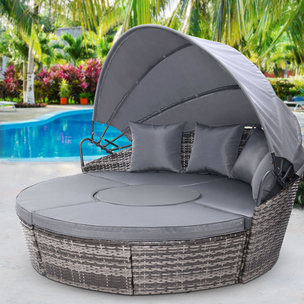 Gardeon Sun Lounge Setting Wicker Lounger Day Bed Patio Outdoor Furniture Grey Chez Guru