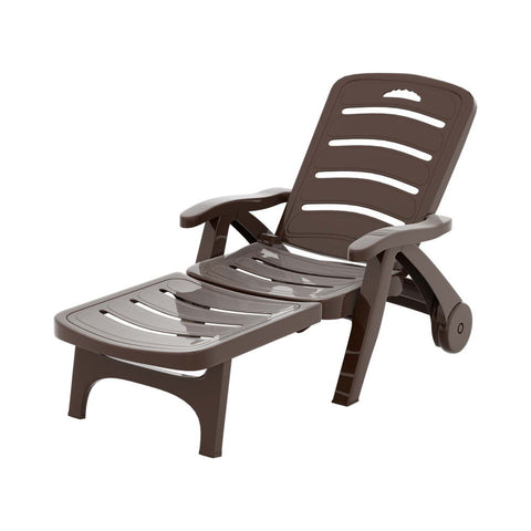Gardeon Sun Lounger Folding Lounge Chair Wheels Patio Outdoor Furniture Brown Chez Guru