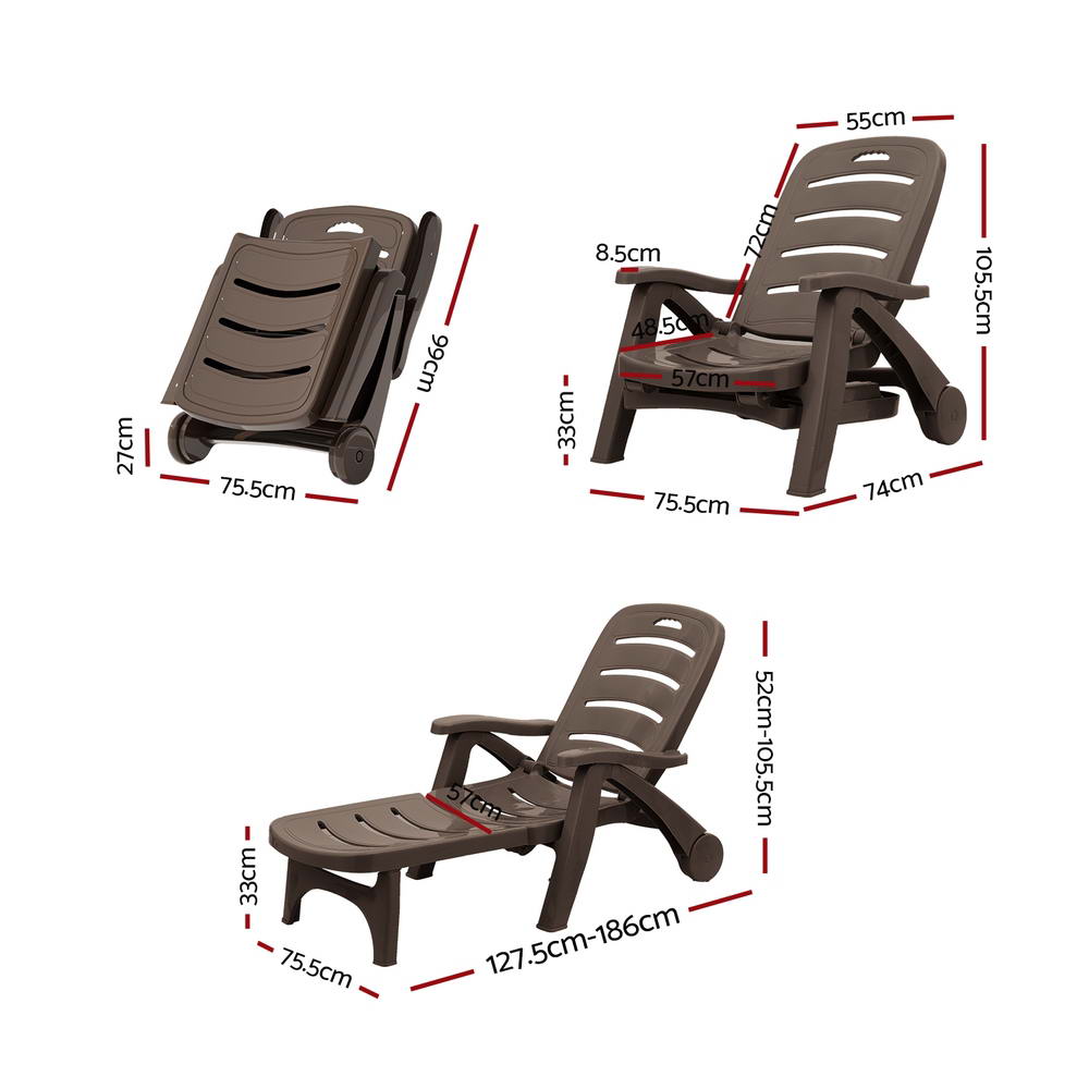 Gardeon Sun Lounger Folding Lounge Chair Wheels Patio Outdoor Furniture Brown Chez Guru