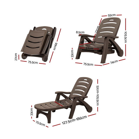 Gardeon Sun Lounger Folding Lounge Chair Wheels Patio Outdoor Furniture Brown Chez Guru