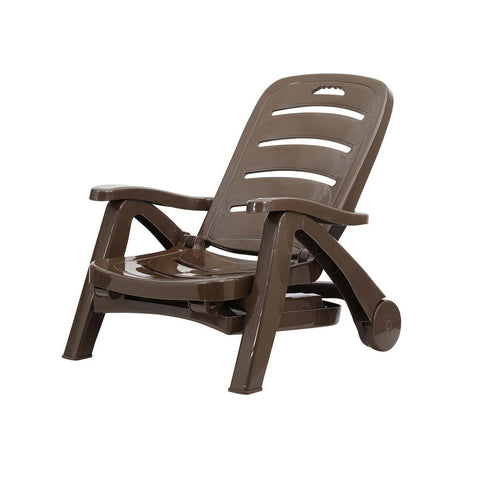 Gardeon Sun Lounger Folding Lounge Chair Wheels Patio Outdoor Furniture Brown Chez Guru
