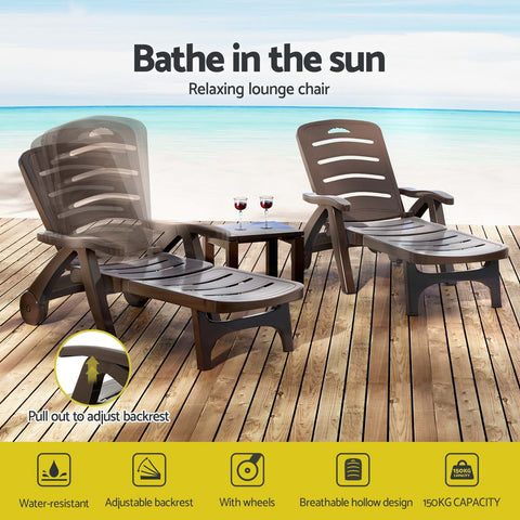 Gardeon Sun Lounger Folding Lounge Chair Wheels Patio Outdoor Furniture Brown Chez Guru