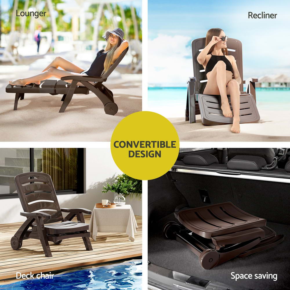 Gardeon Sun Lounger Folding Lounge Chair Wheels Patio Outdoor Furniture Brown Chez Guru