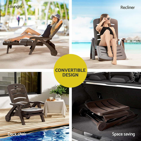 Gardeon Sun Lounger Folding Lounge Chair Wheels Patio Outdoor Furniture Brown Chez Guru