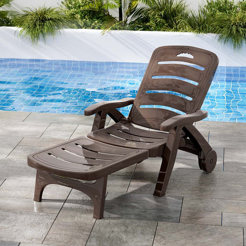 Gardeon Sun Lounger Folding Lounge Chair Wheels Patio Outdoor Furniture Brown Chez Guru
