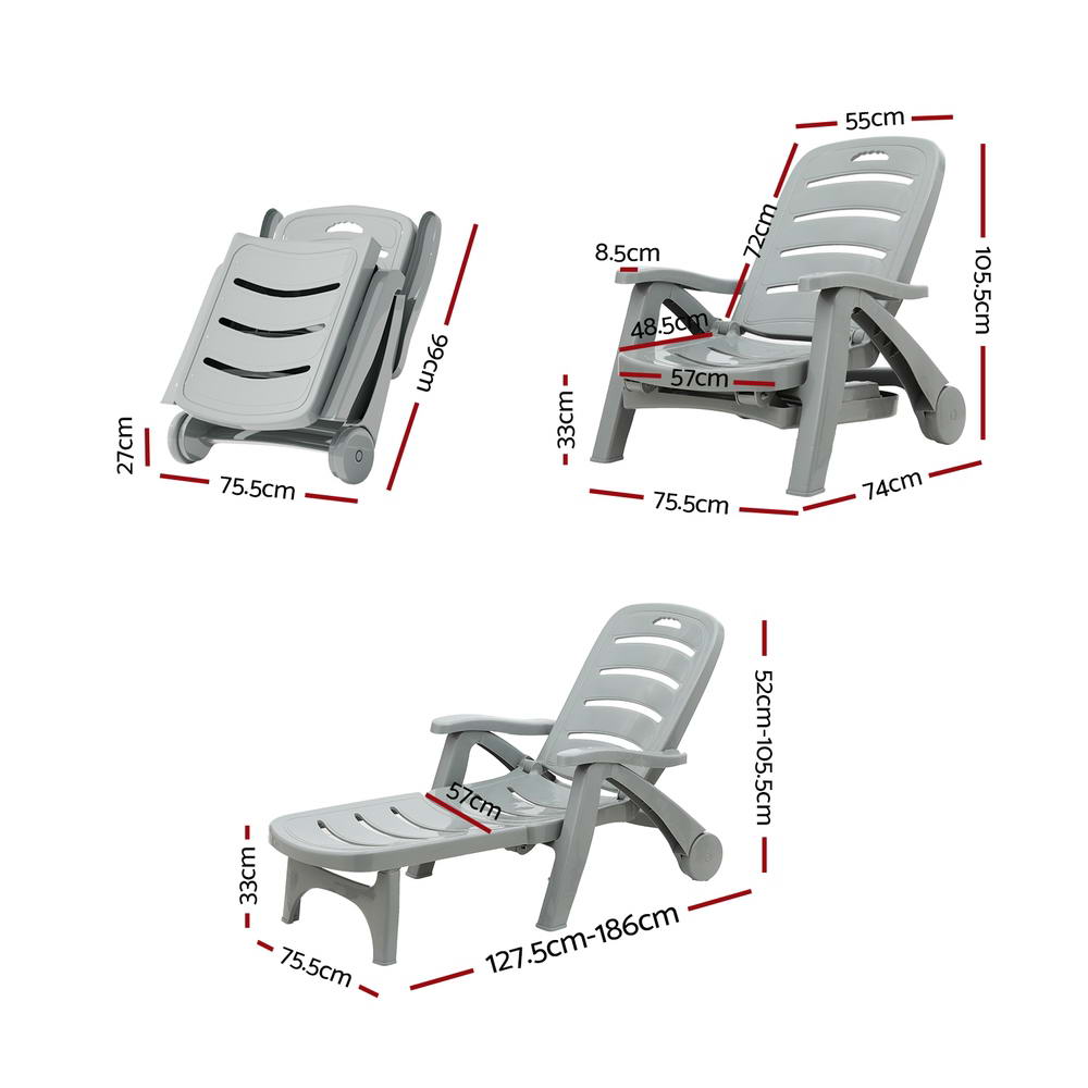 Gardeon Sun Lounger Folding Lounge Chair Wheels Patio Outdoor Furniture Grey Chez Guru