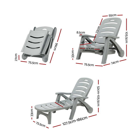 Gardeon Sun Lounger Folding Lounge Chair Wheels Patio Outdoor Furniture Grey Chez Guru
