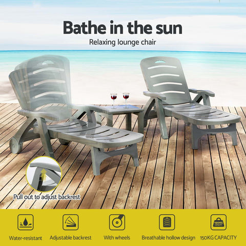 Gardeon Sun Lounger Folding Lounge Chair Wheels Patio Outdoor Furniture Grey Chez Guru
