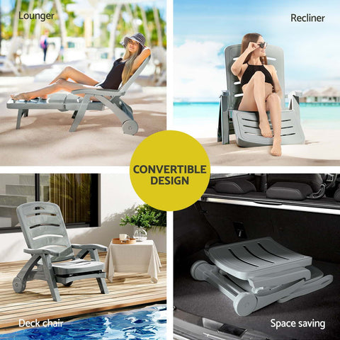 Gardeon Sun Lounger Folding Lounge Chair Wheels Patio Outdoor Furniture Grey Chez Guru