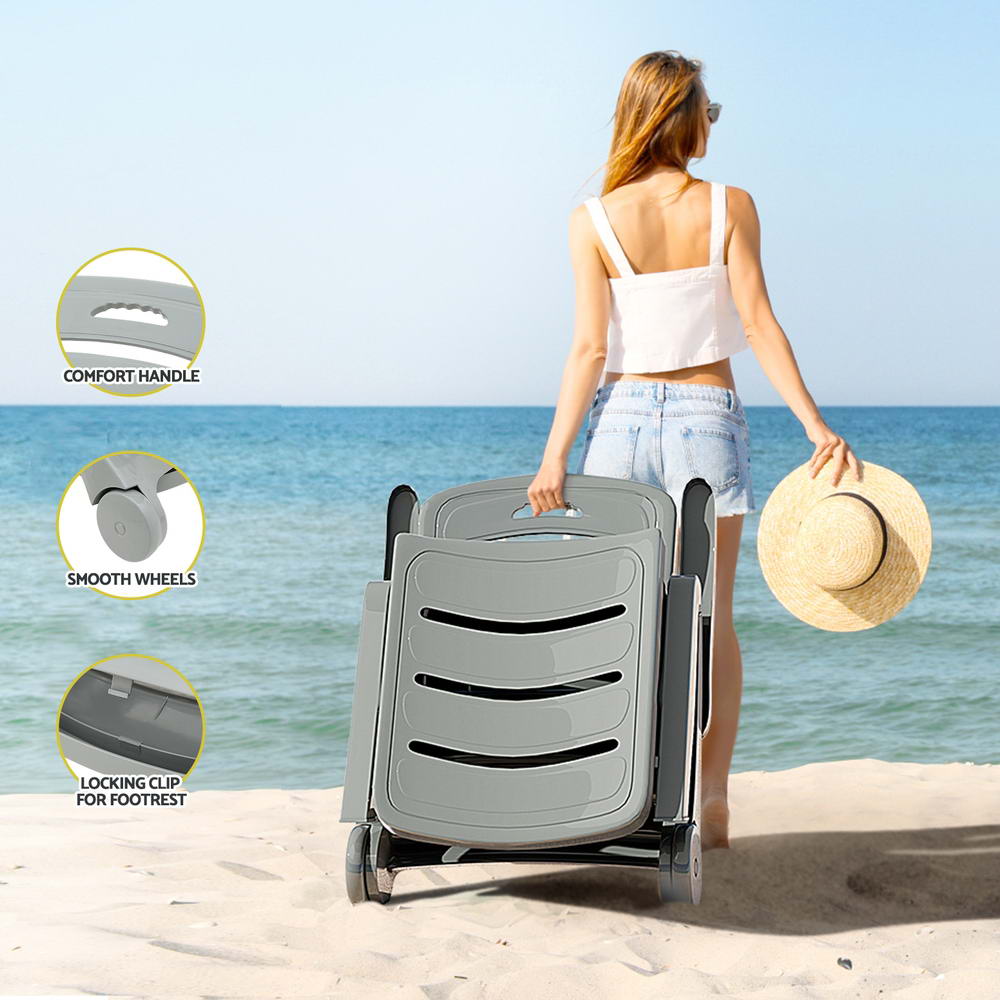 Gardeon Sun Lounger Folding Lounge Chair Wheels Patio Outdoor Furniture Grey Chez Guru