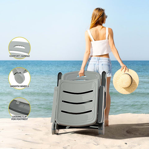 Gardeon Sun Lounger Folding Lounge Chair Wheels Patio Outdoor Furniture Grey Chez Guru