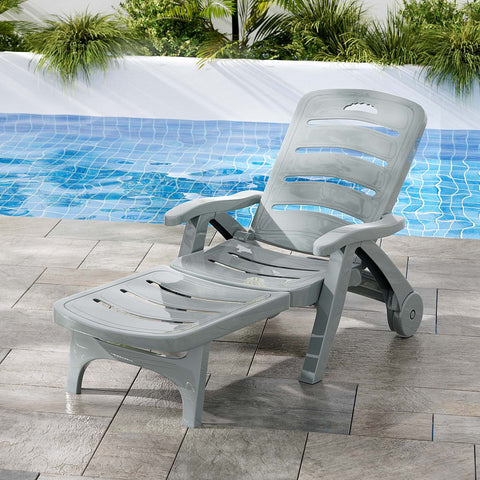 Gardeon Sun Lounger Folding Lounge Chair Wheels Patio Outdoor Furniture Grey Chez Guru