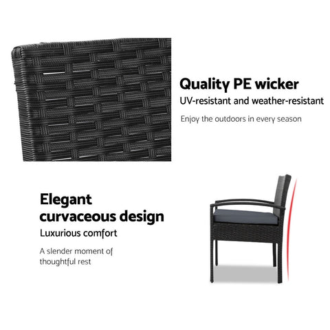 Gardeon 3PC Patio Furniture Bistro Set Wicker Outdoor Lounge Setting Black Chez Guru
