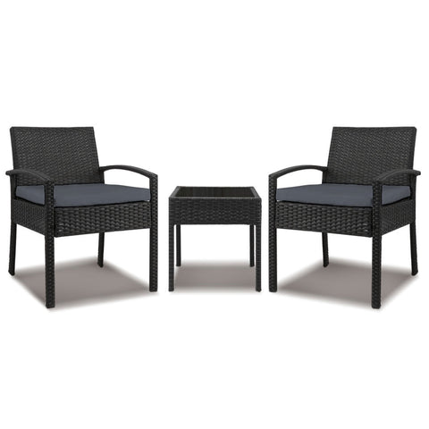 Gardeon 3PC Patio Furniture Bistro Set Wicker Outdoor Lounge Setting Black Chez Guru