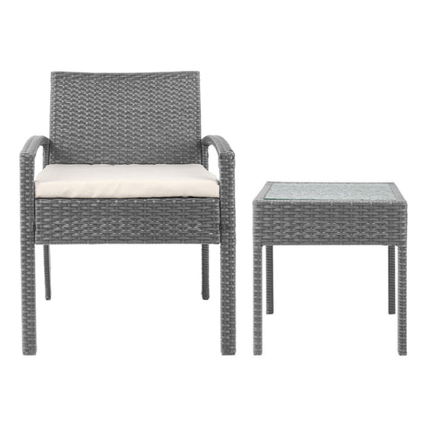 Gardeon 3PC Patio Furniture Bistro Set Wicker Outdoor Lounge Setting Grey Chez Guru