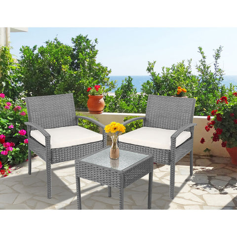 Gardeon 3PC Patio Furniture Bistro Set Wicker Outdoor Lounge Setting Grey Chez Guru