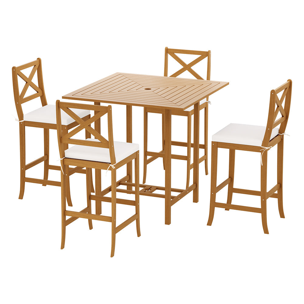 Gardeon 5-Piece Outdoor Bar Set Acacia Wood Bistro Patio Table Stools Chez Guru