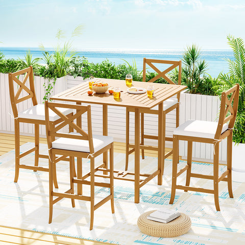 Gardeon 5-Piece Outdoor Bar Set Acacia Wood Bistro Patio Table Stools Chez Guru