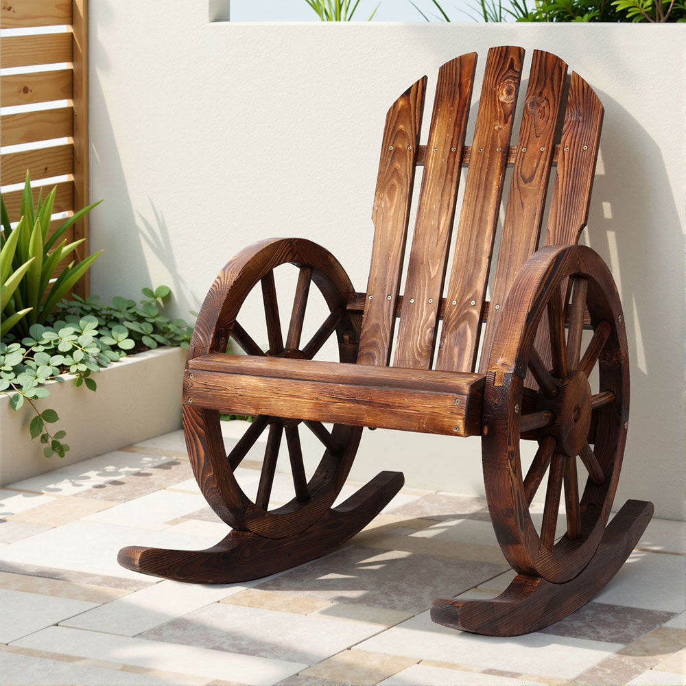 Gardeon Wagon Wheels Rocking Chair - Brown Chez Guru