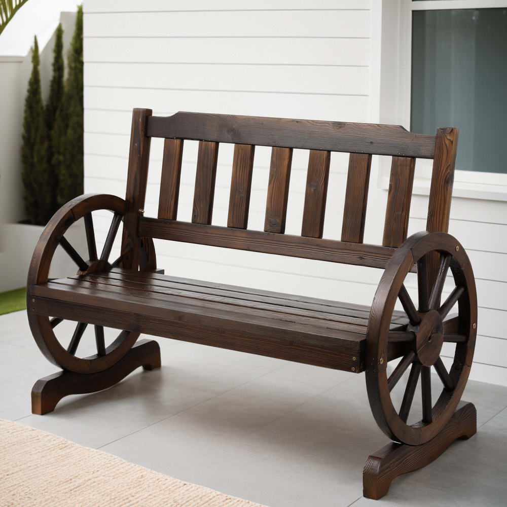 Gardeon Outdoor Garden Bench Wooden 2 Seater Wagon Chair Patio Furniture Brown Chez Guru