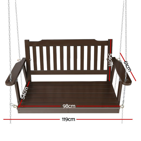 Gardeon Porch Swing Chair With Chain Outdoor Furniture Wooden Bench 2 Seat Brown Chez Guru