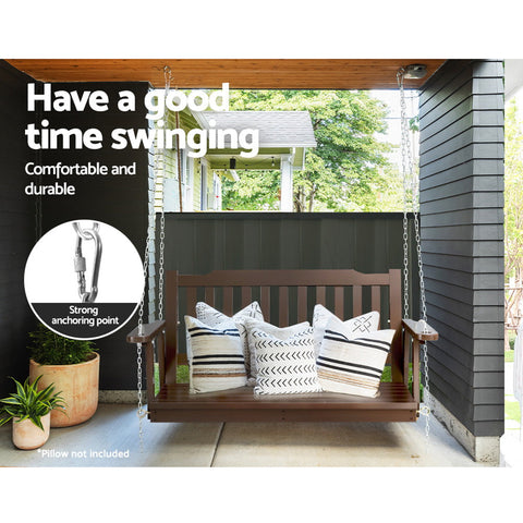 Gardeon Porch Swing Chair With Chain Outdoor Furniture Wooden Bench 2 Seat Brown Chez Guru