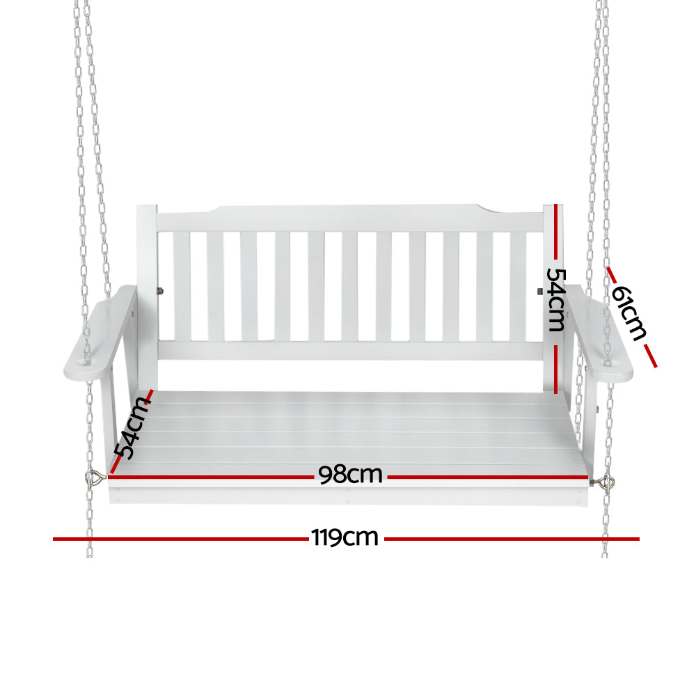Gardeon Porch Swing Chair With Chain Outdoor Furniture Wooden Bench 2 Seat White Chez Guru