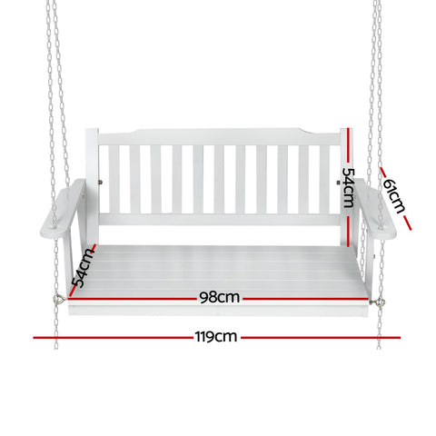 Gardeon Porch Swing Chair With Chain Outdoor Furniture Wooden Bench 2 Seat White Chez Guru