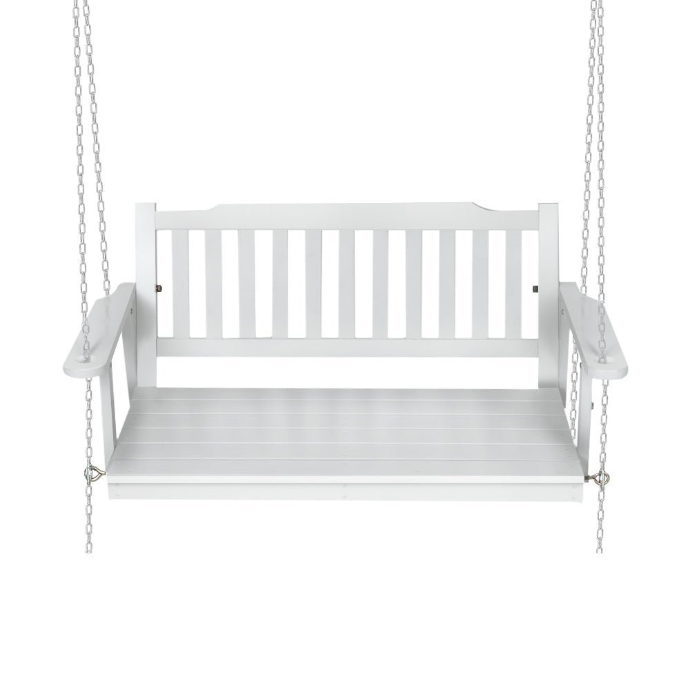 Gardeon Porch Swing Chair With Chain Outdoor Furniture Wooden Bench 2 Seat White Chez Guru