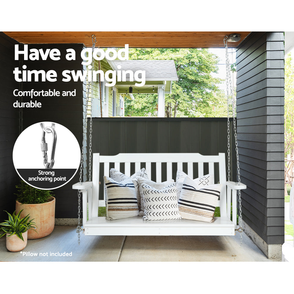 Gardeon Porch Swing Chair With Chain Outdoor Furniture Wooden Bench 2 Seat White Chez Guru