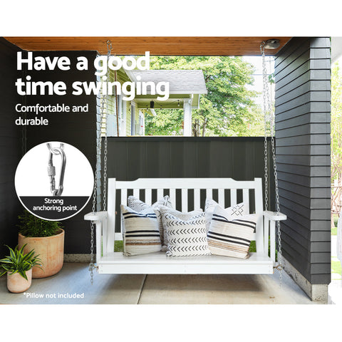 Gardeon Porch Swing Chair With Chain Outdoor Furniture Wooden Bench 2 Seat White Chez Guru