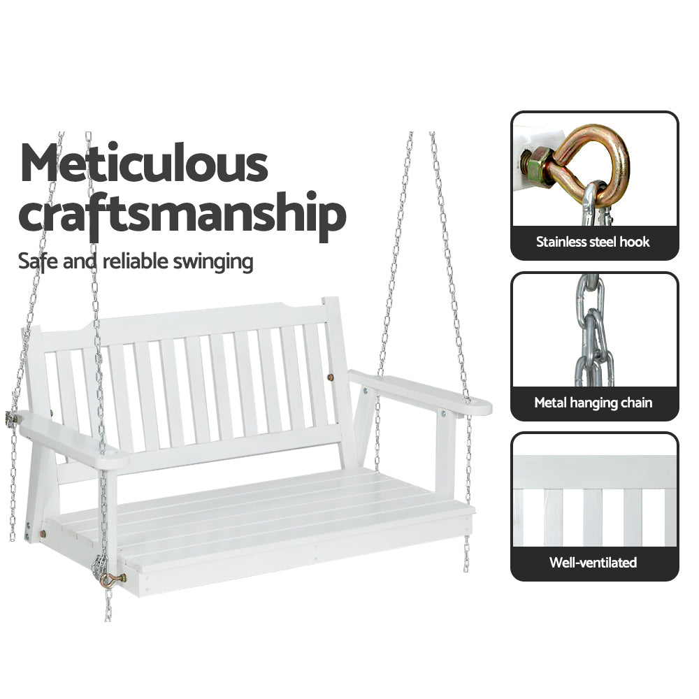 Gardeon Porch Swing Chair With Chain Outdoor Furniture Wooden Bench 2 Seat White Chez Guru