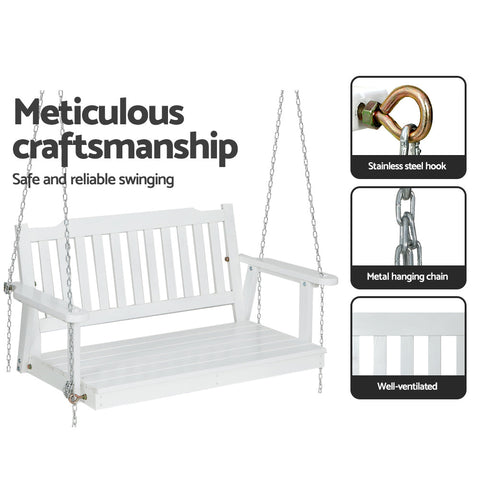 Gardeon Porch Swing Chair With Chain Outdoor Furniture Wooden Bench 2 Seat White Chez Guru