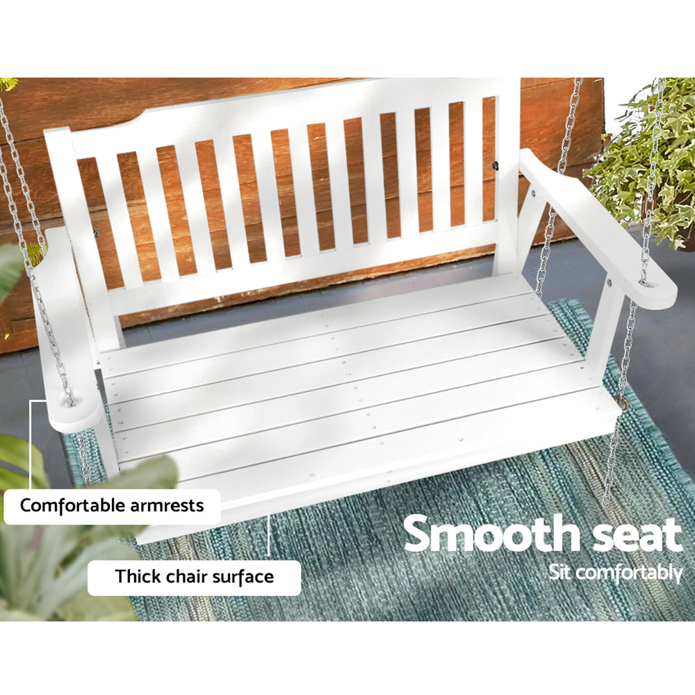 Gardeon Porch Swing Chair With Chain Outdoor Furniture Wooden Bench 2 Seat White Chez Guru
