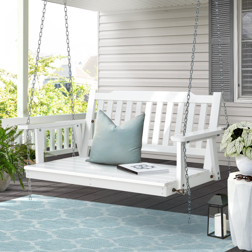 Gardeon Porch Swing Chair With Chain Outdoor Furniture Wooden Bench 2 Seat White Chez Guru