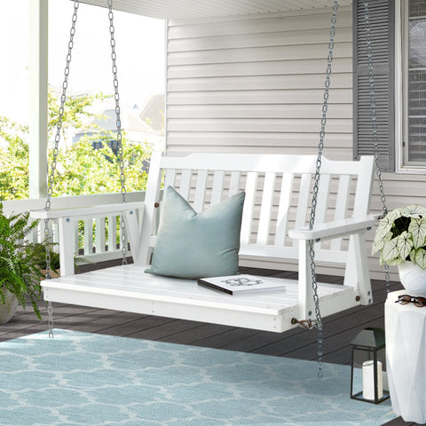 Gardeon Porch Swing Chair With Chain Outdoor Furniture Wooden Bench 2 Seat White Chez Guru