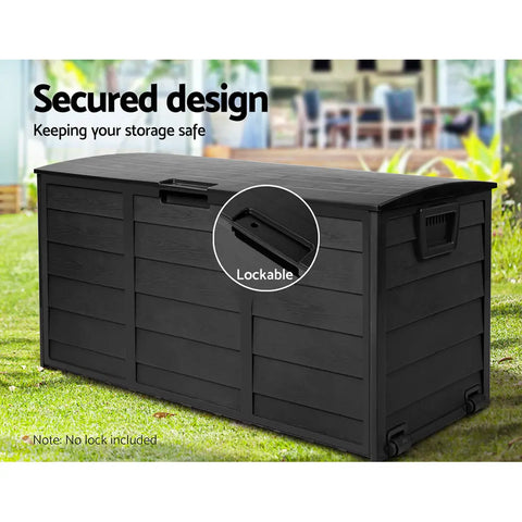 Gardeon Outdoor Storage Box 290L Lockable Organiser Garden Deck Shed All Black Chez Guru