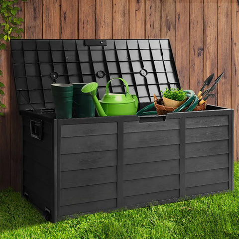 Gardeon Outdoor Storage Box 290L Lockable Organiser Garden Deck Shed All Black Chez Guru