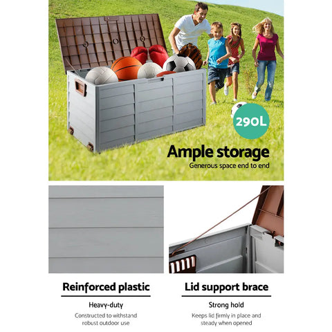 Gardeon Outdoor Storage Box 290L Lockable Organiser Garden Deck Shed Tool Brown Chez Guru