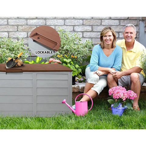 Gardeon Outdoor Storage Box 290L Lockable Organiser Garden Deck Shed Tool Brown Chez Guru