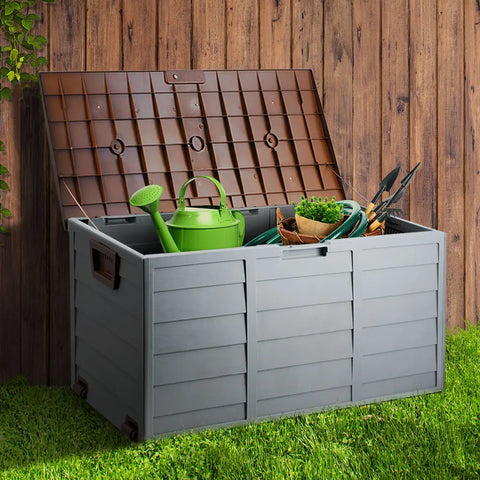 Gardeon Outdoor Storage Box 290L Lockable Organiser Garden Deck Shed Tool Brown Chez Guru