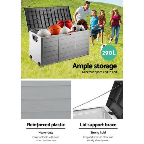 Gardeon Outdoor Storage Box 290L Lockable Organiser Garden Deck Shed Tool Black Chez Guru