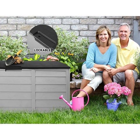 Gardeon Outdoor Storage Box 290L Lockable Organiser Garden Deck Shed Tool Black Chez Guru
